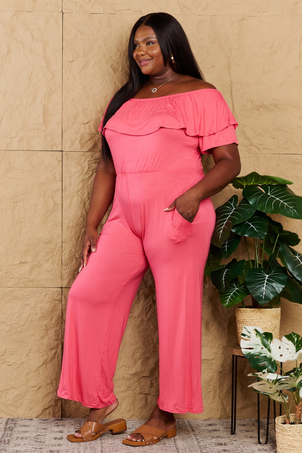 swvws Heimish My Favorite Full Size Off-Shoulder Jumpsuit with Pockets