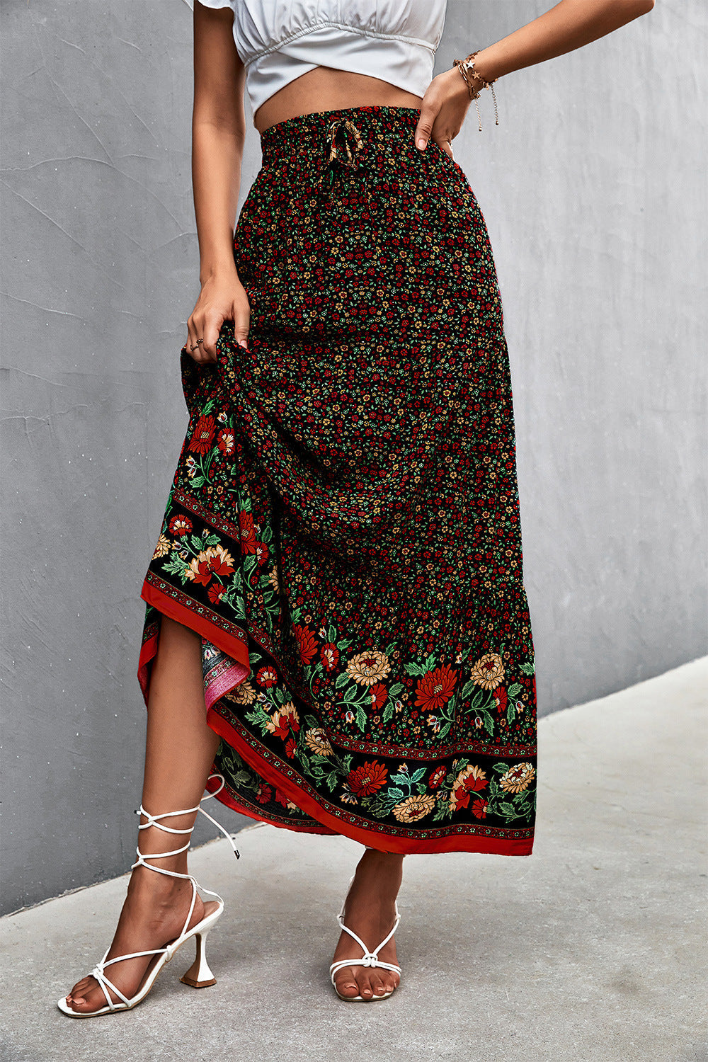 themeisles Floral Tied Maxi Skirt