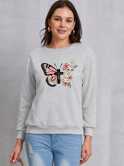 swvws Butterfly Round Neck Dropped Shoulder Sweatshirt