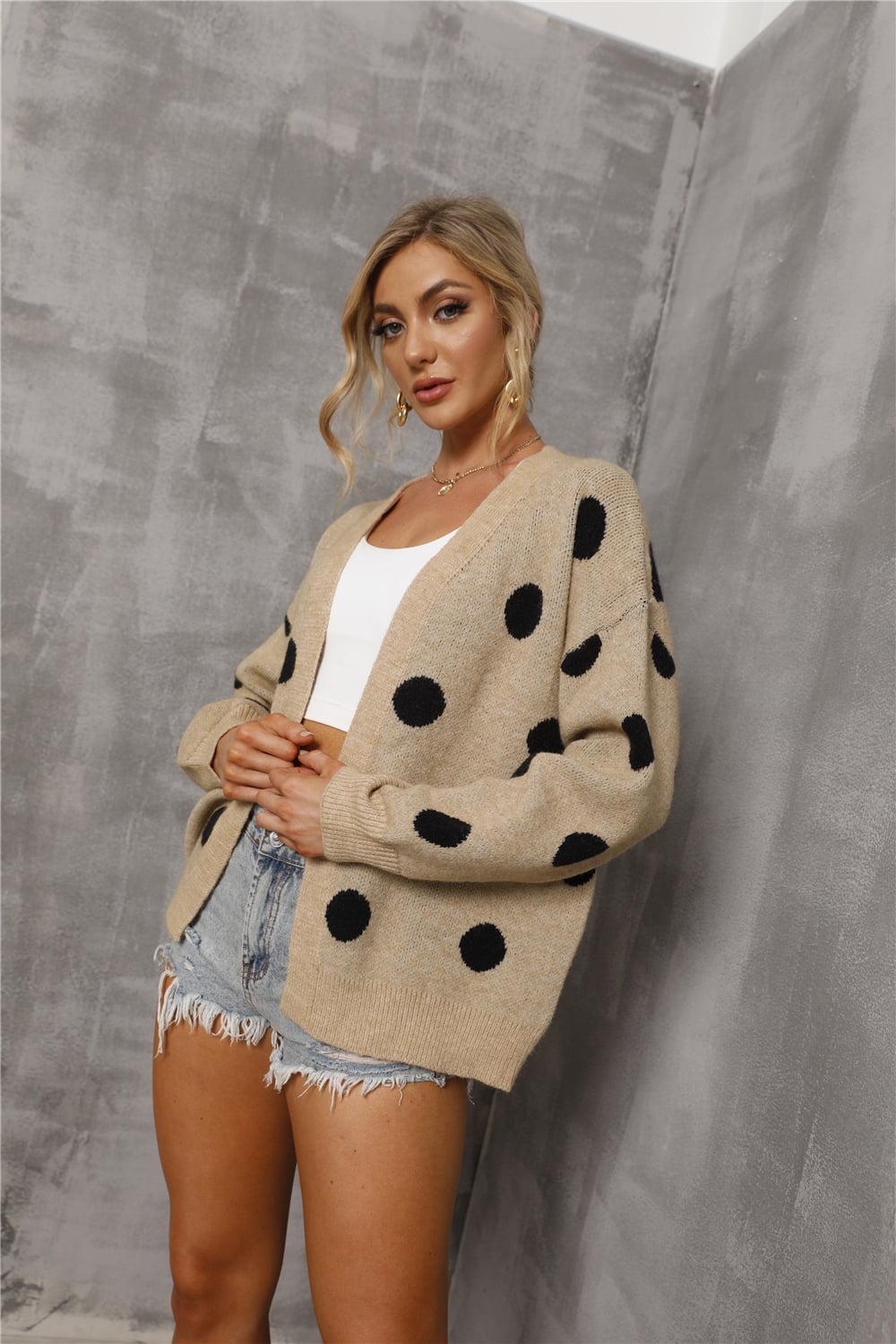 swvws Dropped Shoulder Polka Dot Cardigan