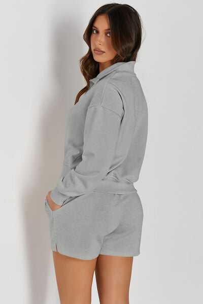 swvws Half Button Sweatshirt and Shorts Active Set