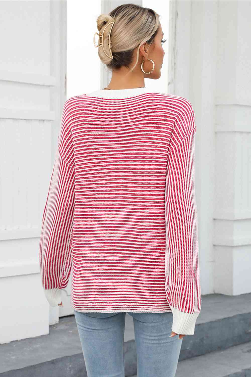 swvws Striped Round Neck Long Sleeve Knit Top