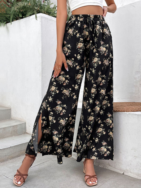 swvws Floral Side Slit Wide Leg Pants