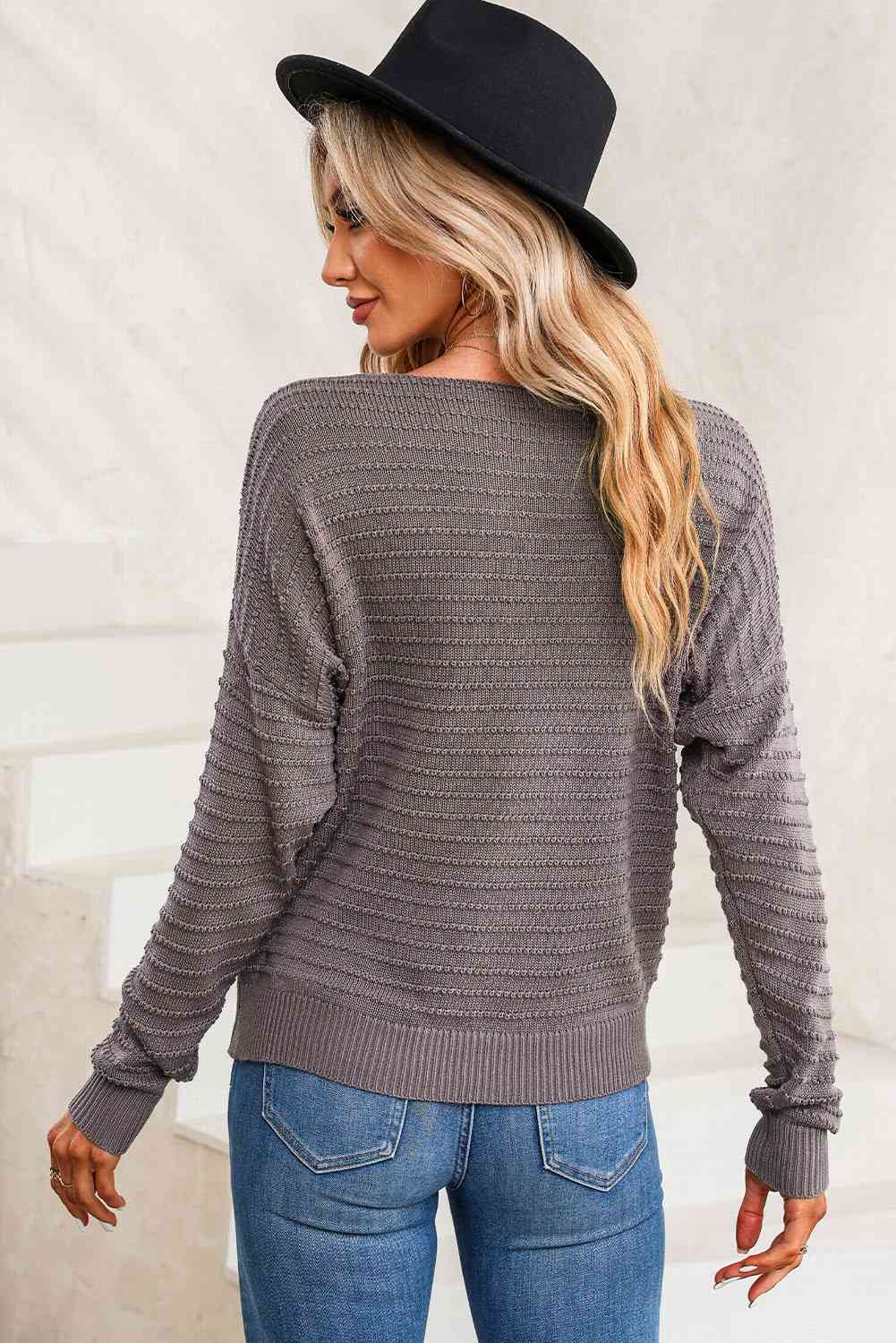 swvws Horizontal Ribbing Round Neck Sweater