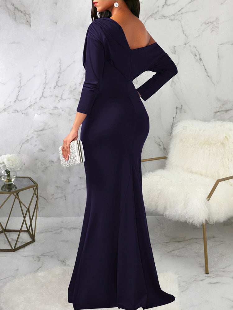 Sixsr One Shoulder Long Sleeve Ruched Maxi Dress