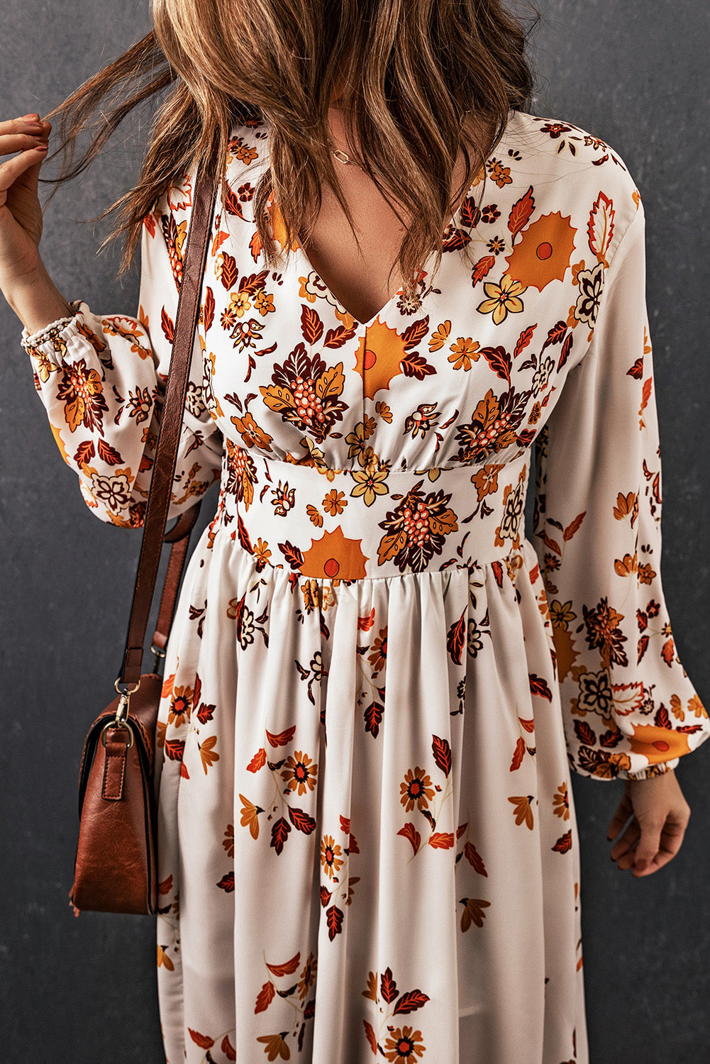 swvws Floral V-Neck Long Sleeve Maxi Dress