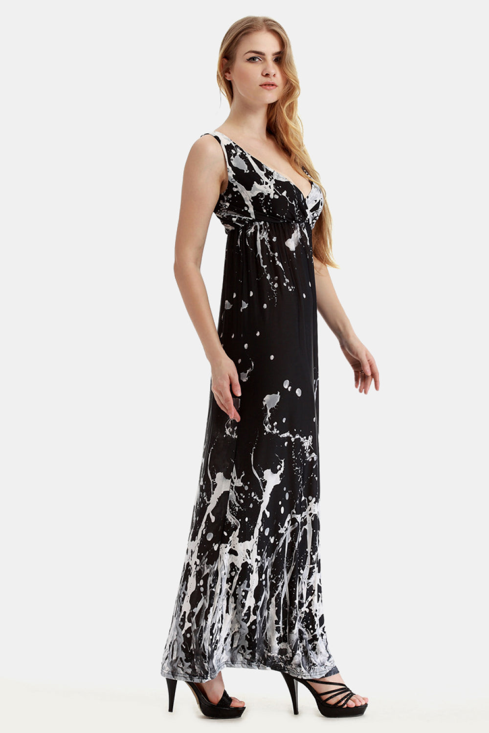 swvws Printed Surplice Neck Sleeveless Maxi Dress