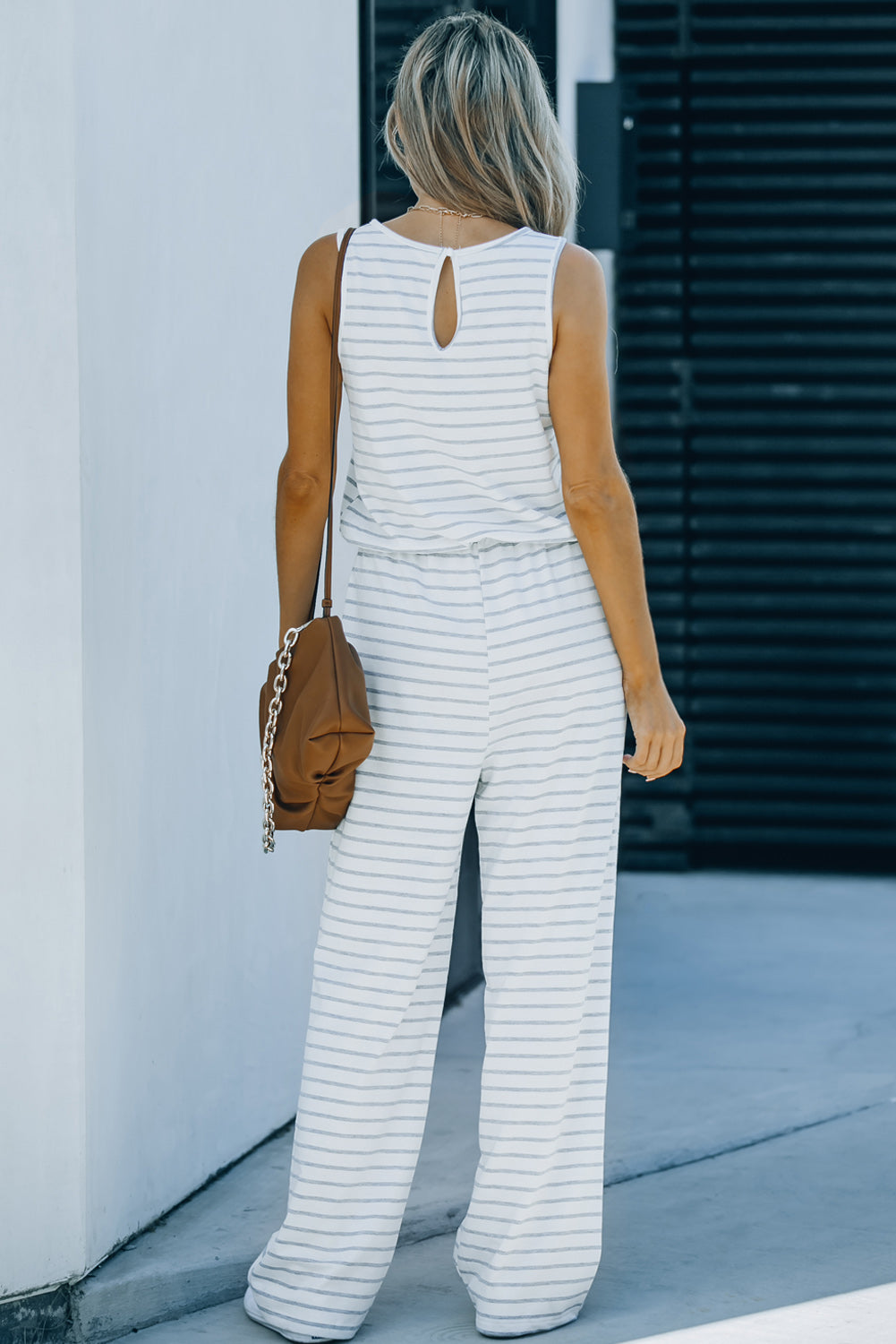 swvws Striped Sleeveless Jumpsuit with Pockets