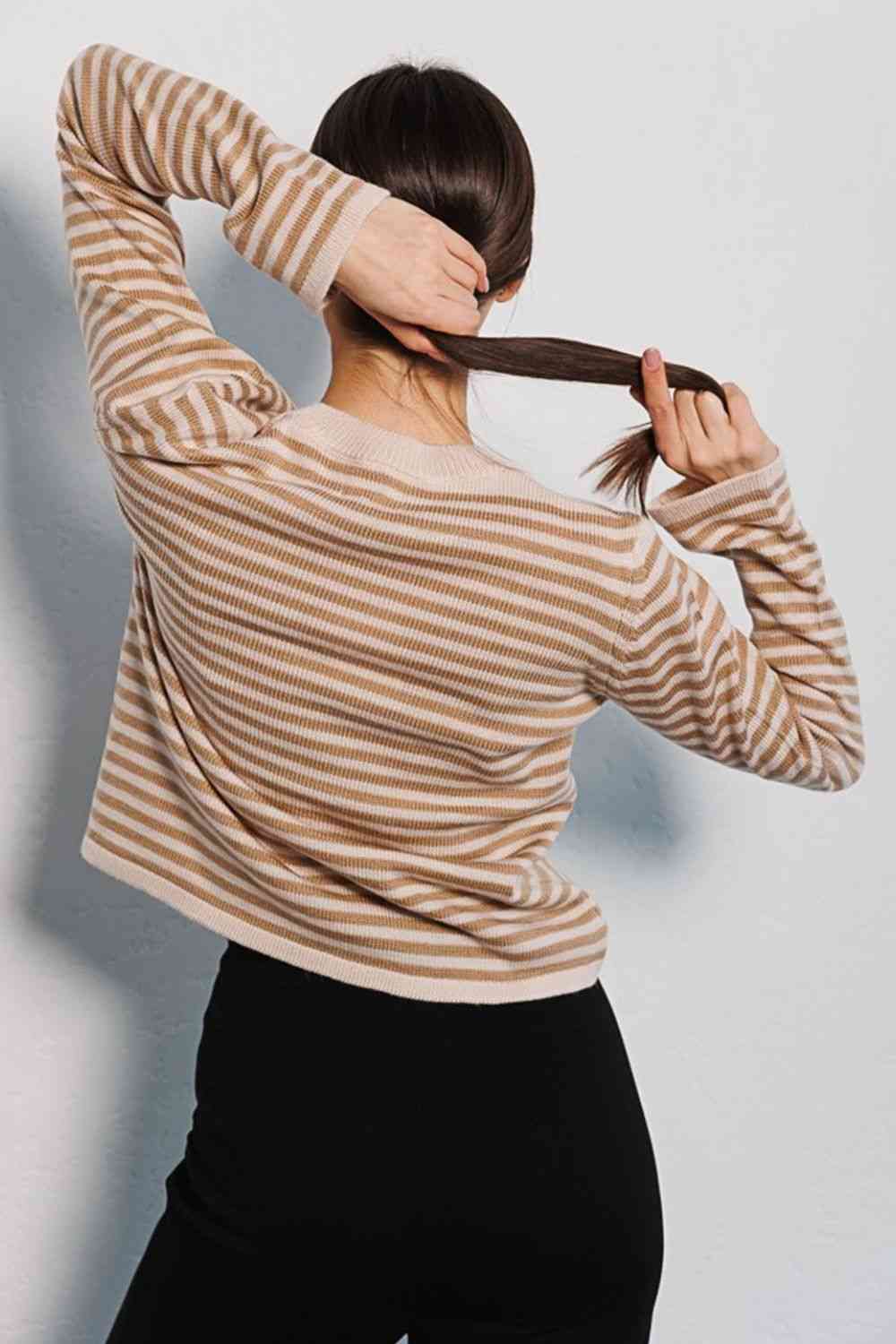 swvws Striped Round Neck Long Sleeve Sweater