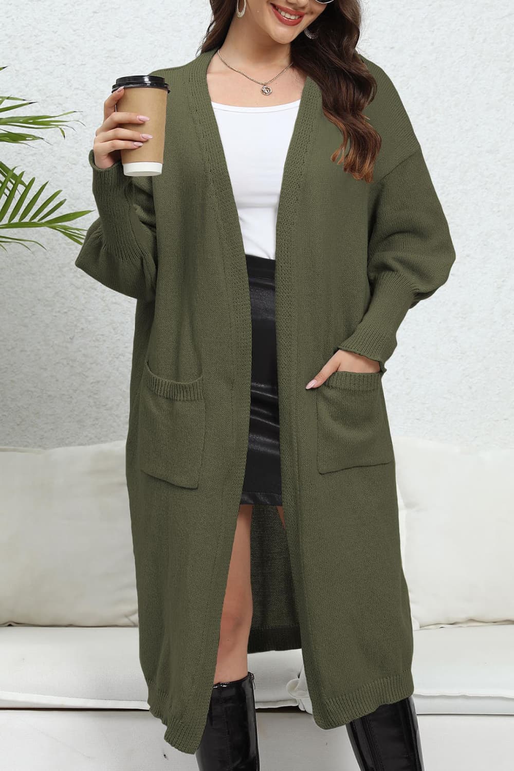 swvws Open Front Dropped Shoulder Cardigan