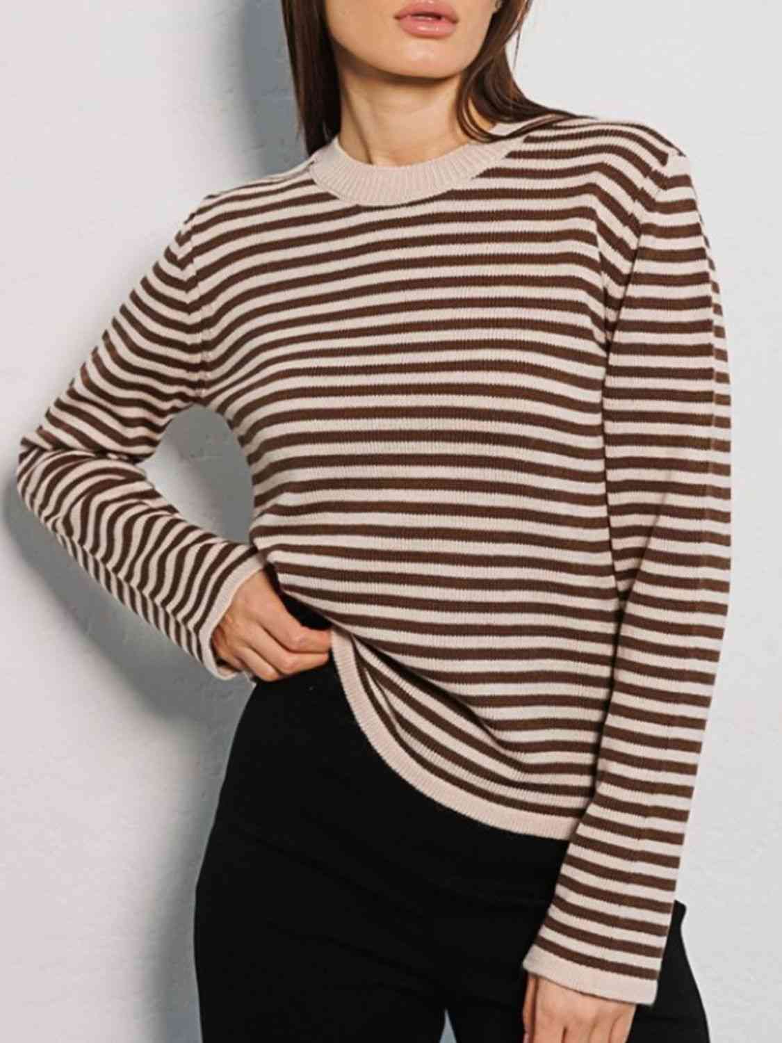 swvws Striped Round Neck Long Sleeve Sweater