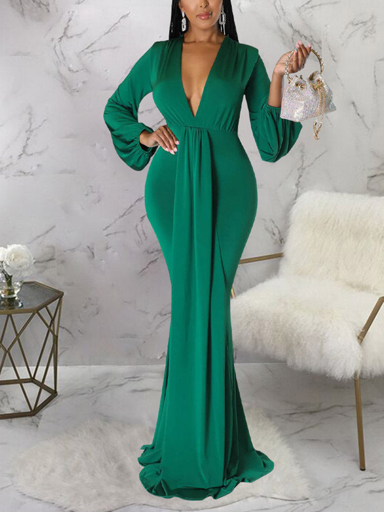 Sixsr Deep V Neck Evening Maxi Dress