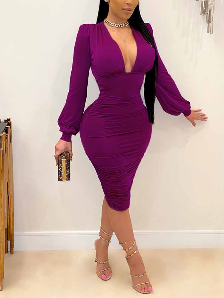 Sixsr Deep V Neck Bodycon Dress