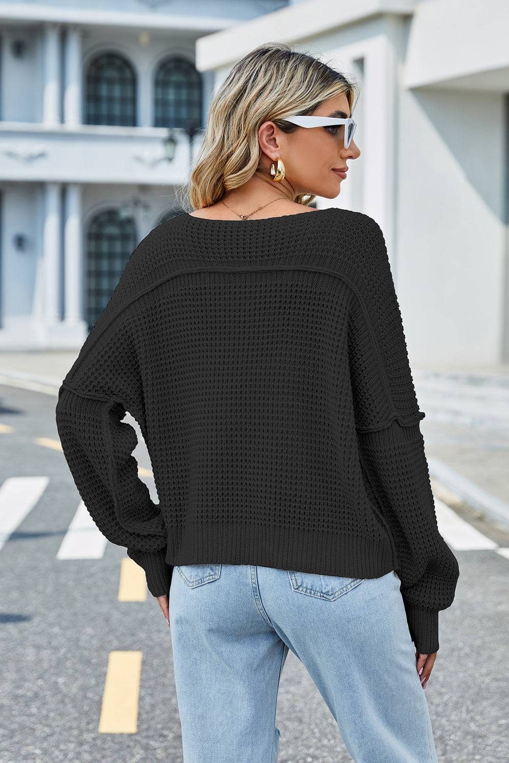 swvws V-Neck Long Sleeve Sweater