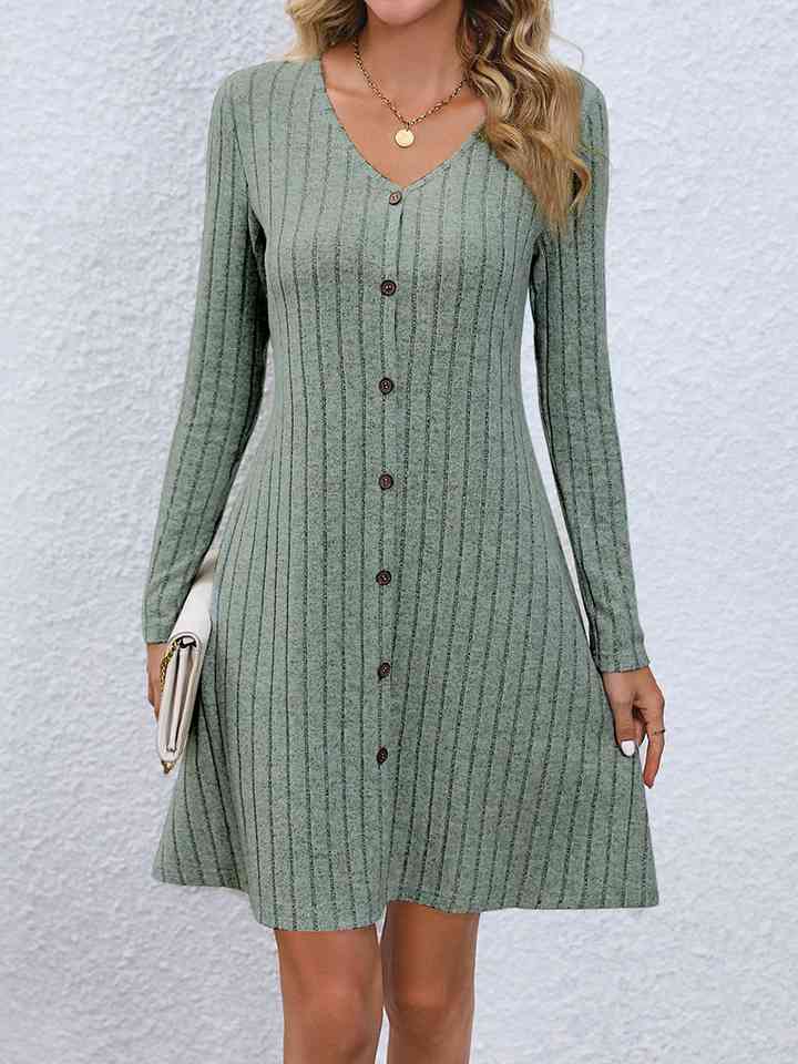 swvws V-Neck Long Sleeve Mini Dress