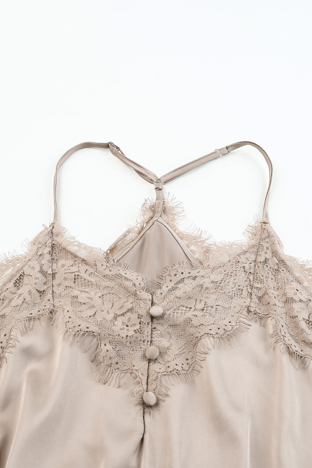 swvws Lace Trim Buttoned Spaghetti Strap Bodysuit