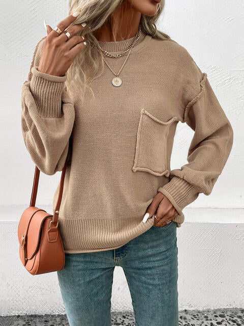 swvws Exposed Seam Round Neck Sweater