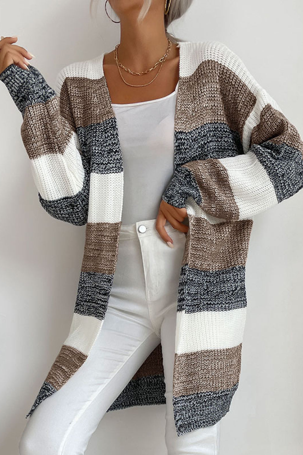 swvws Striped Long Sleeve Duster Cardigan