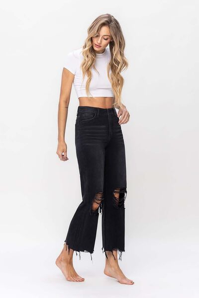 swvws Vervet by Flying Monkey Vintage Ultra High Waist Distressed Crop Flare Jeans