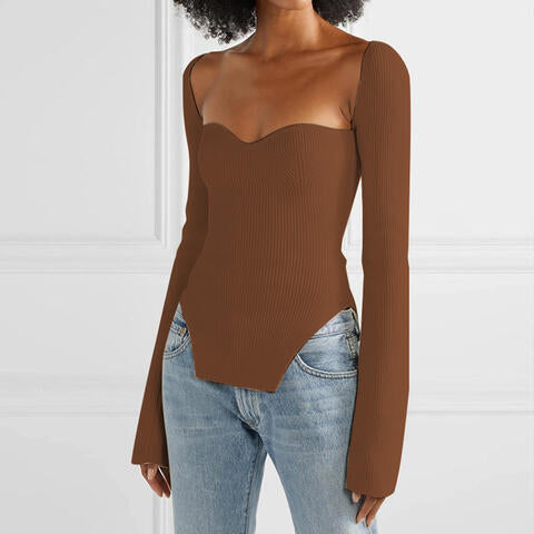 swvws Sweetheart Neck Long Sleeve Knit Top