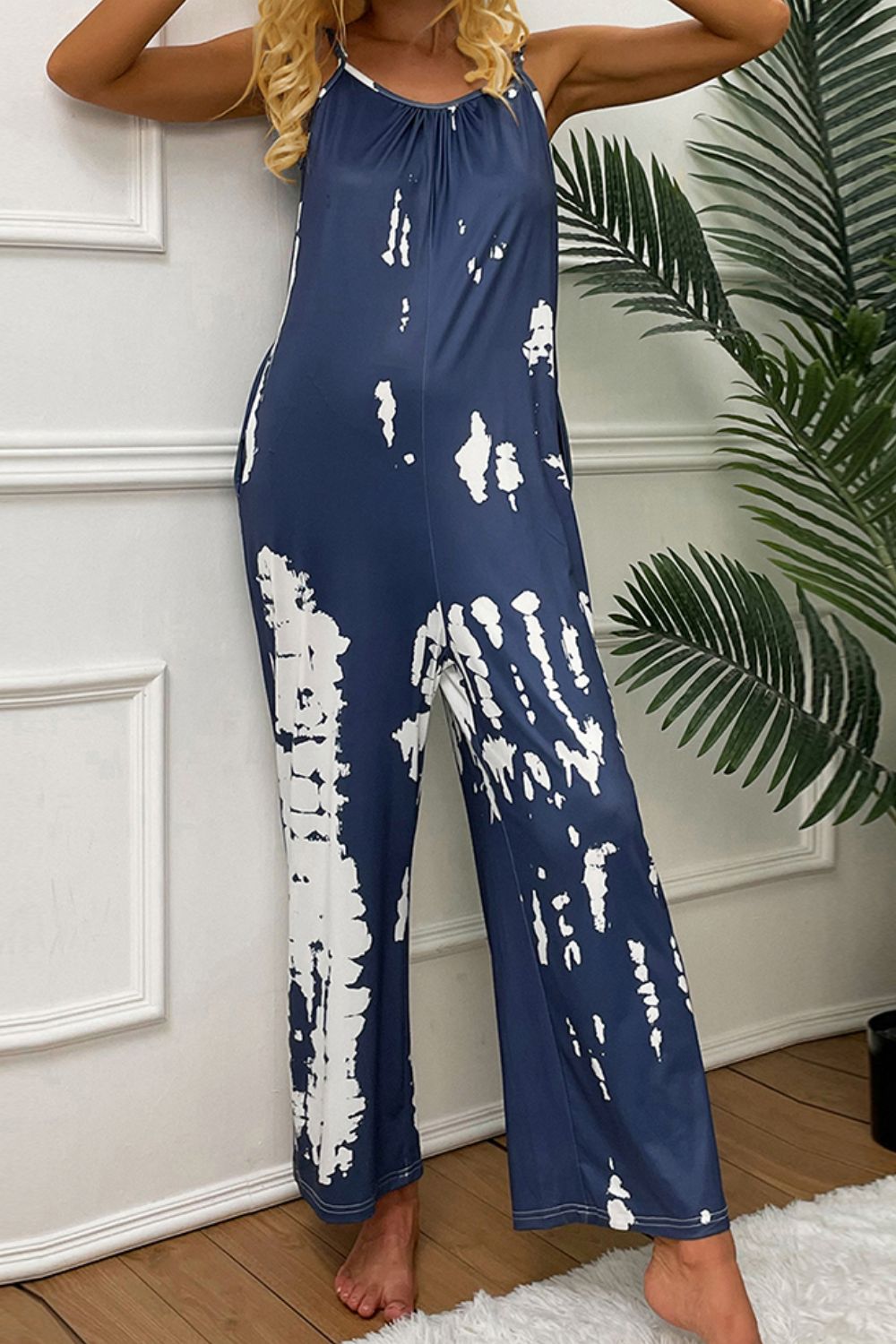 swvws Tie-Dye Spaghetti Strap Jumpsuit with Pockets