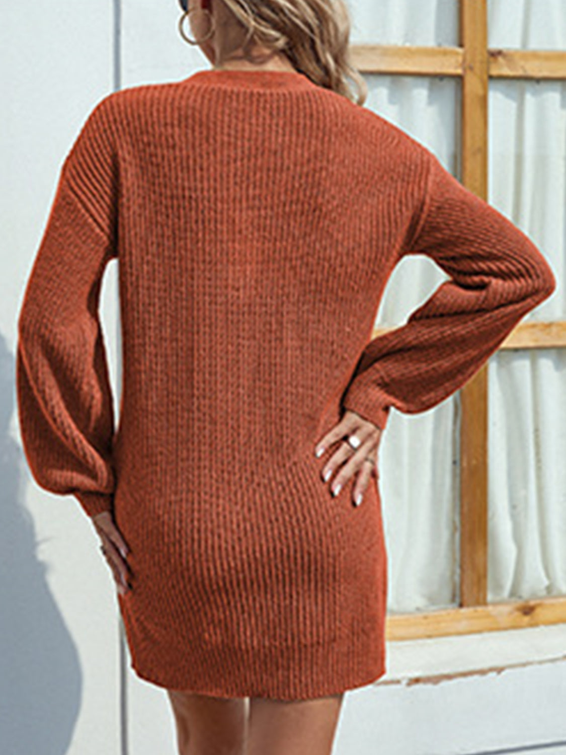 swvws Buttoned V-Neck Sweater Dress