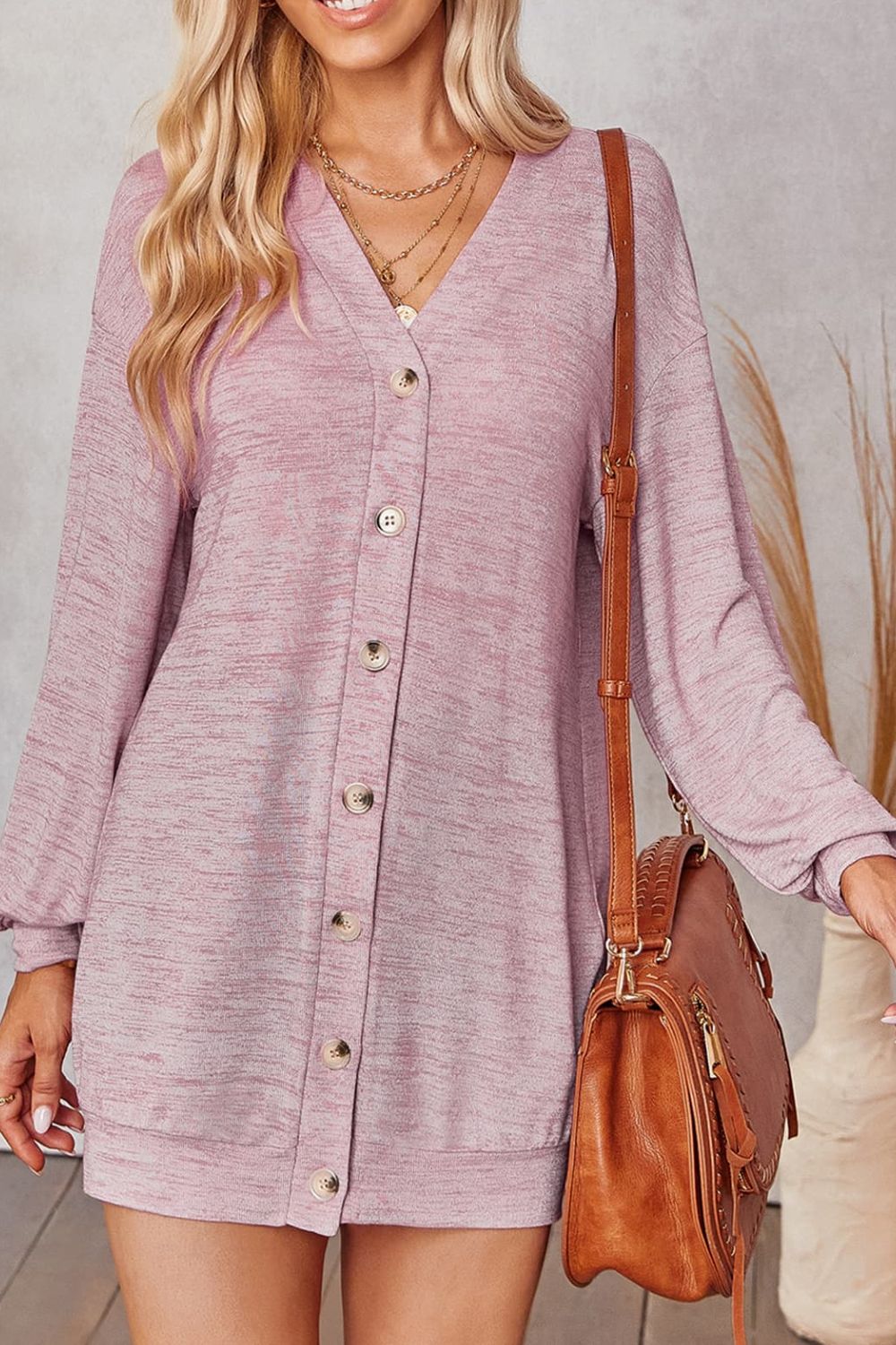 swvws Buttoned V-Neck Long Sleeve Cardigans