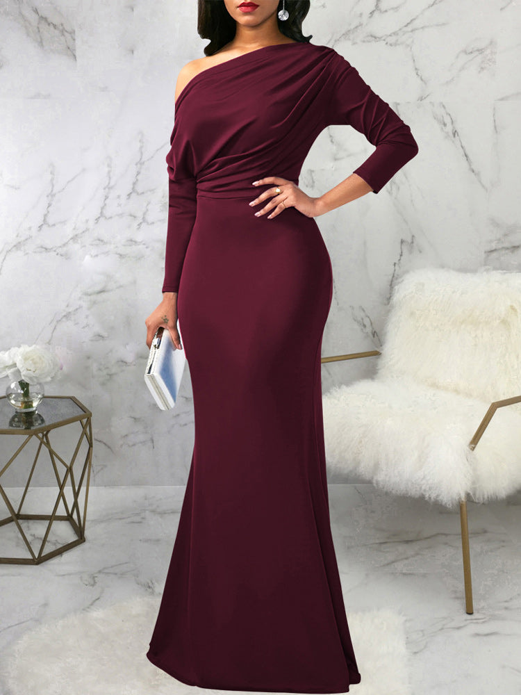 Sixsr One Shoulder Long Sleeve Ruched Maxi Dress