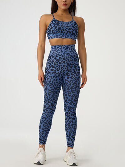 swvws Leopard Crisscross Top and Leggings Active Set