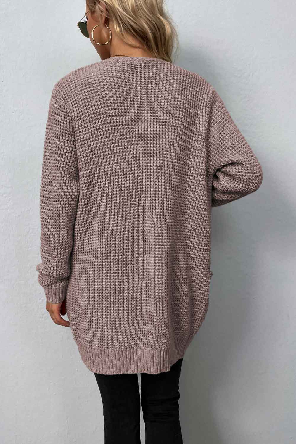 swvws Rib-Knit Open Front Pocketed Cardigan