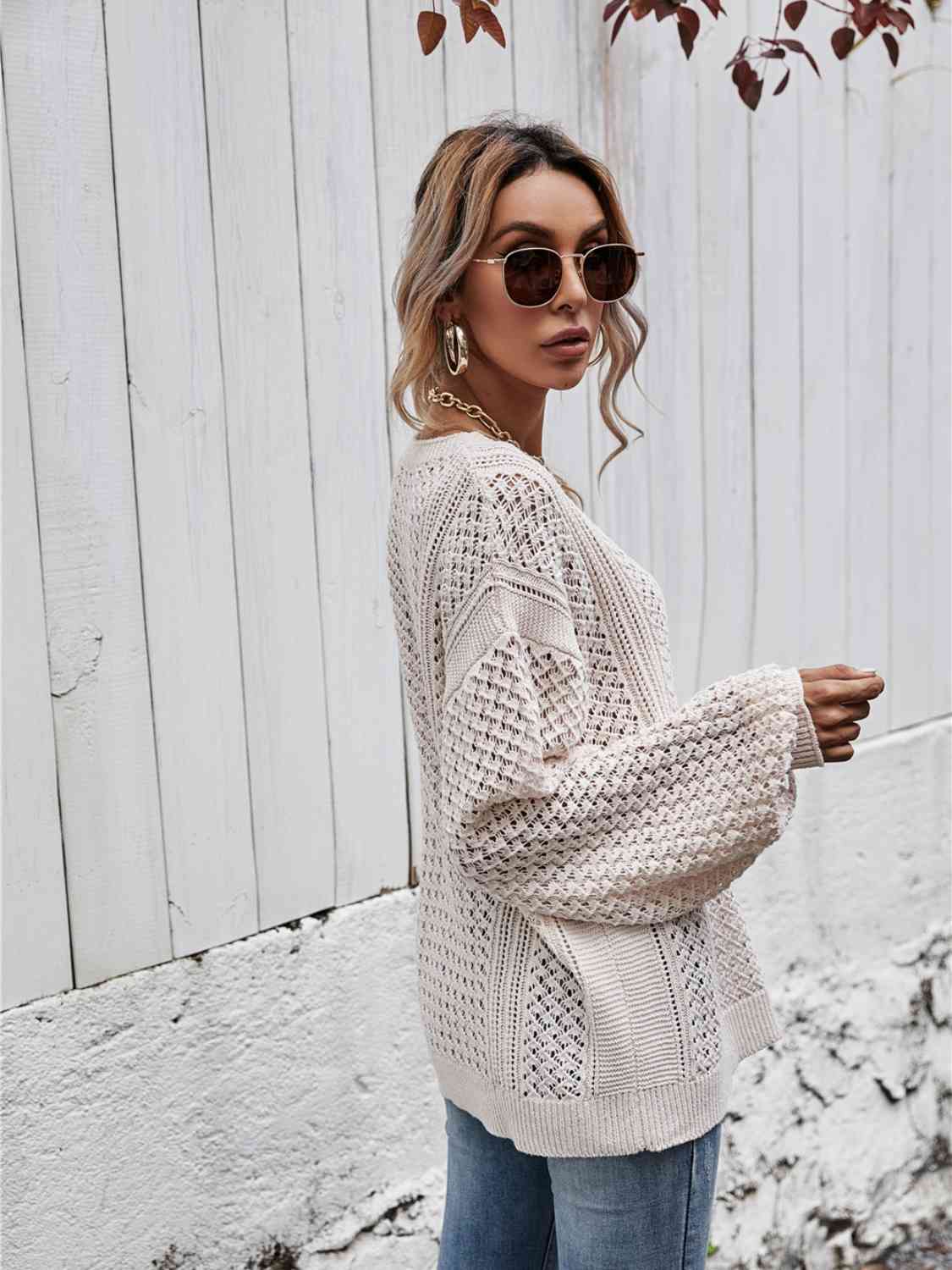 swvws V-Neck Dropped Shoulder Sweater