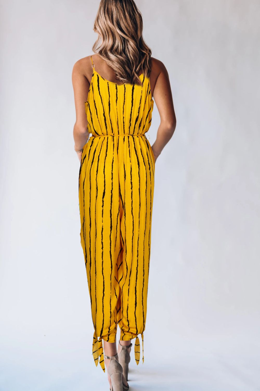 swvws Striped Contrast Tie Ankle Spaghetti Strap Jumpsuit