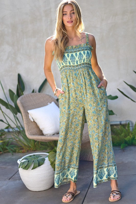 swvws Floral Smocked Detail With Ruffle Jumpsuit