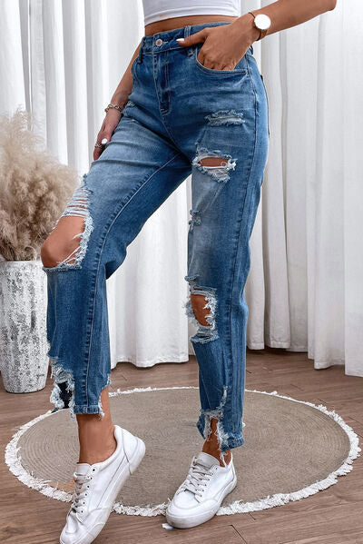 swvws Distressed Raw Hem Straight Jeans