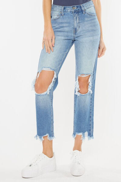 swvws Kancan High Waist Chewed Up Straight Mom Jeans