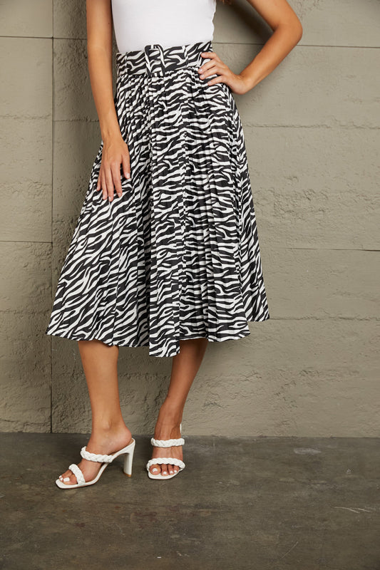 themeisles Double Take Animal Print Pleated Midi Skirt