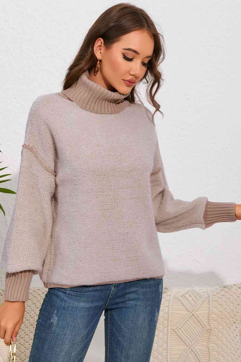 swvws Turtle Neck Dropped Shoulder Sweater