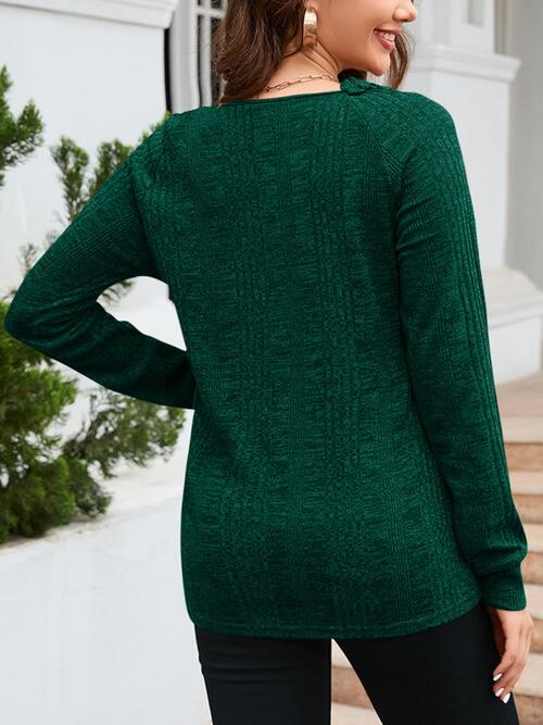 swvws Texture Round Neck Long Sleeve Knit Top