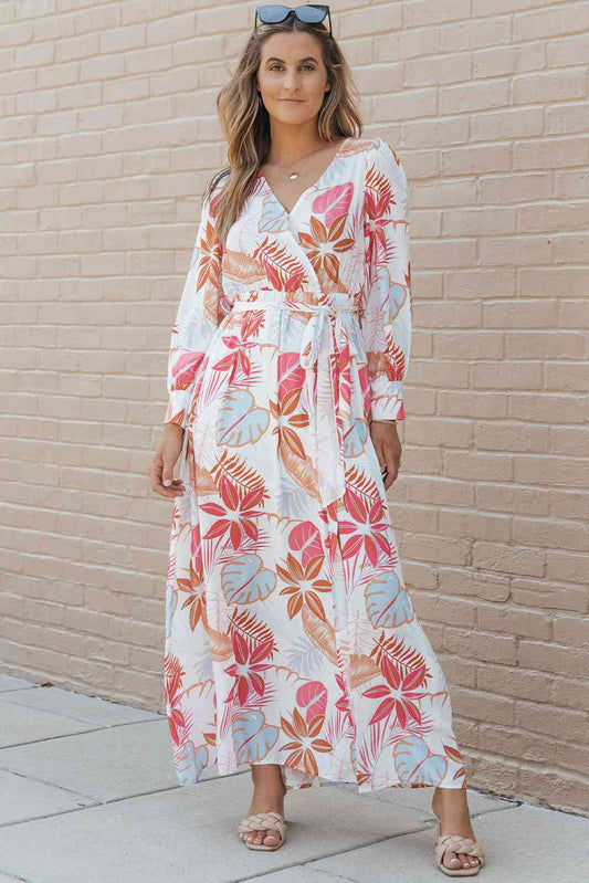 swvws Printed Tie Waist Maxi Dress