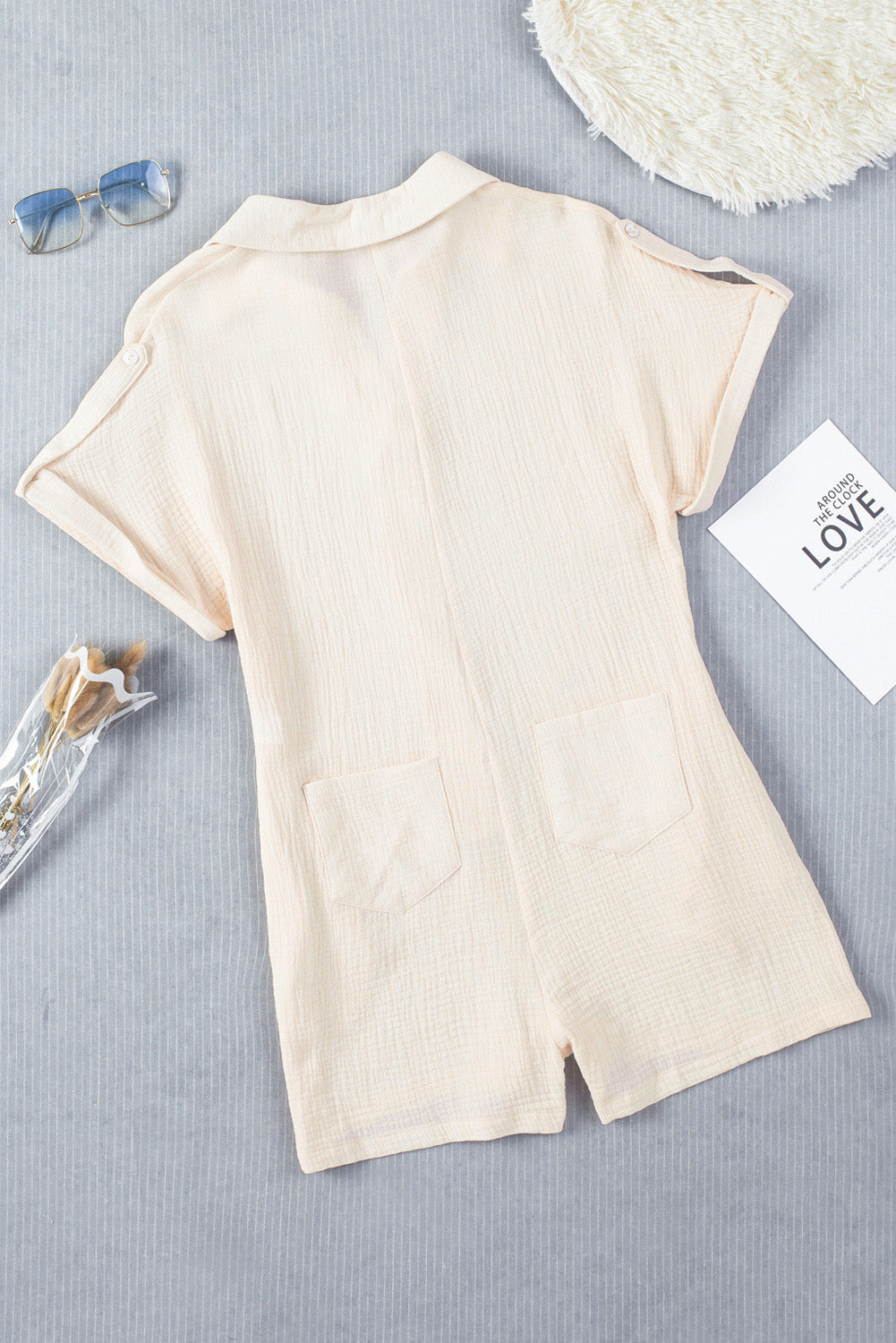 swvws Textured Johnny Collar Short Sleeve Romper