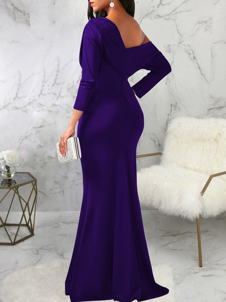 Sixsr One Shoulder Long Sleeve Ruched Maxi Dress