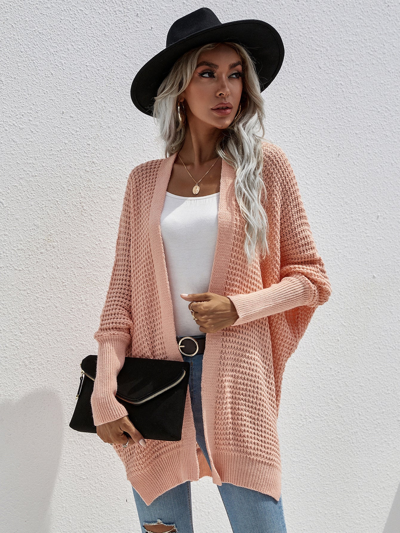 swvws Waffle Knit Open Front Cardigan