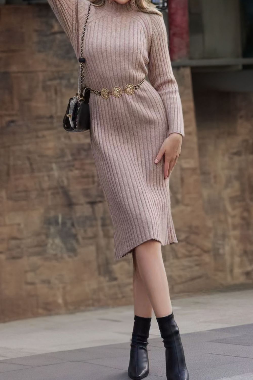 swvws Ribbed Mock Neck Sweater Dress