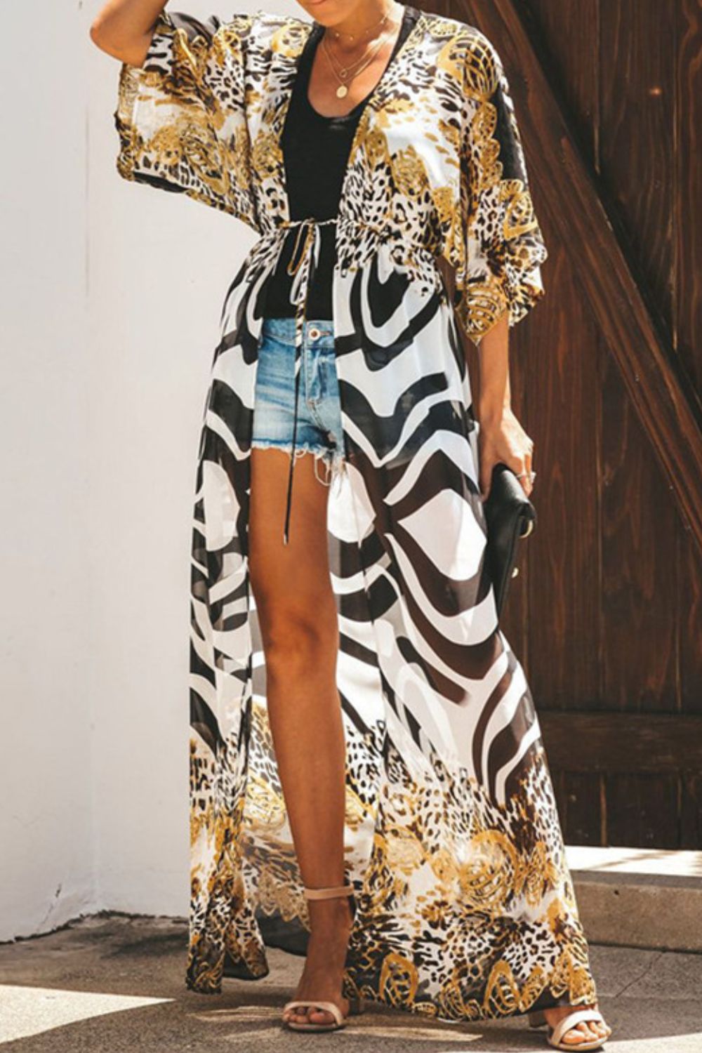 swvws Printed Tied Duster Cardigan