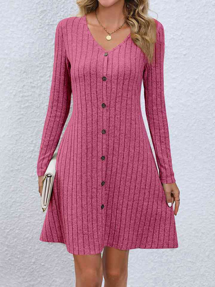 swvws V-Neck Long Sleeve Mini Dress