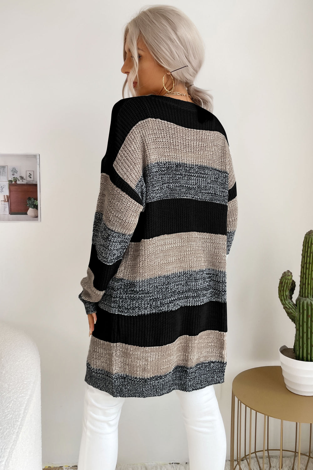 swvws Striped Long Sleeve Duster Cardigan