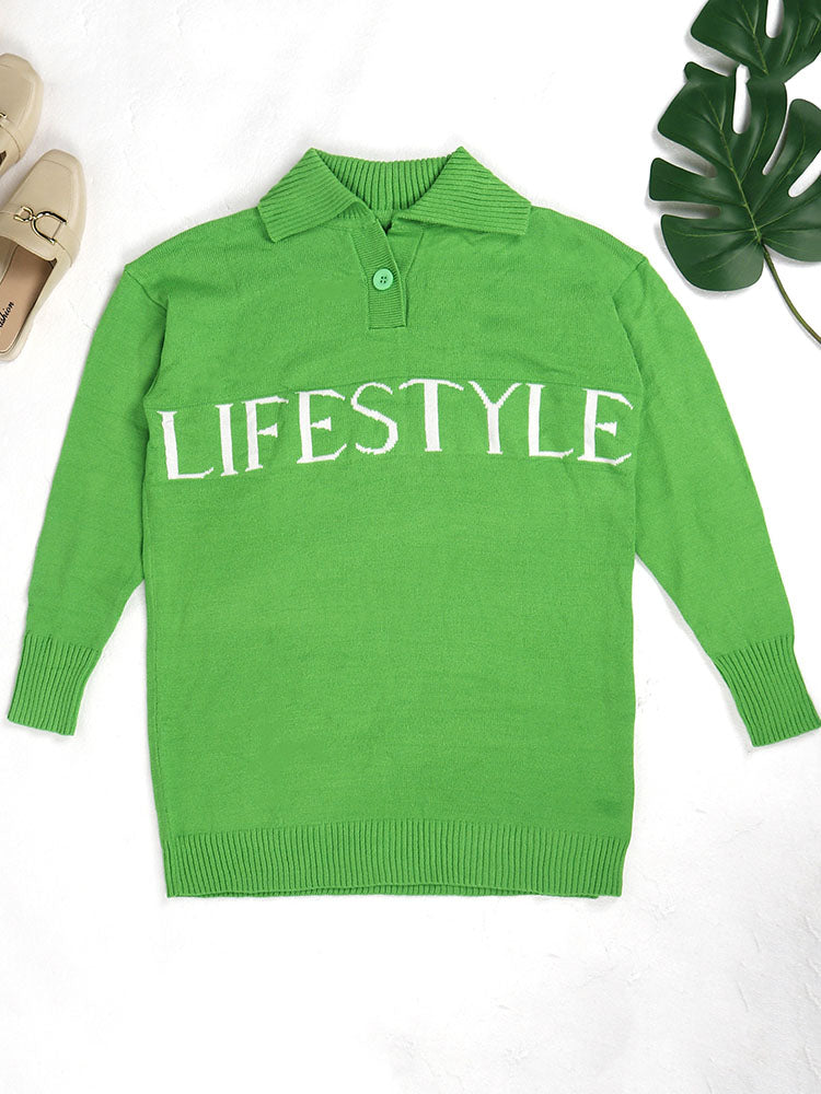 Sixsr Letter Solid Color Sweater Dress