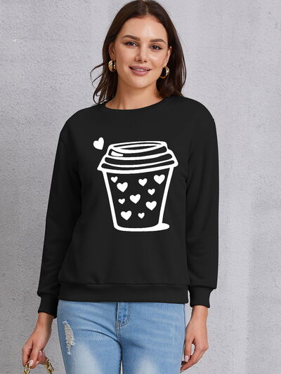 swvws Coffee Graphic Round Neck Sweatshirt