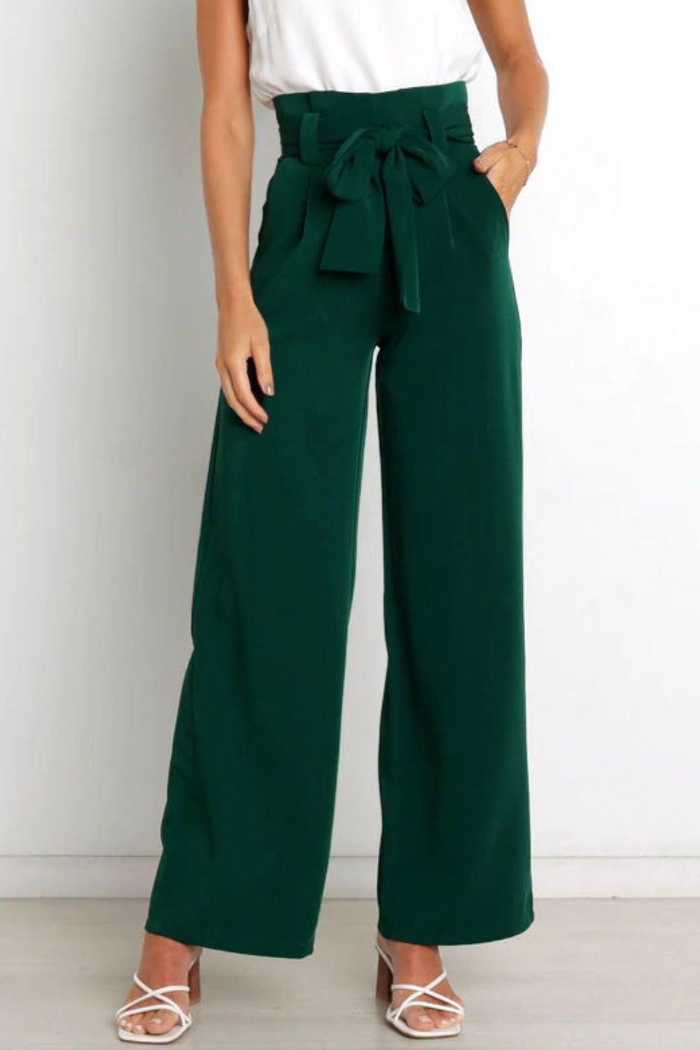 swvws Tie Front Paperbag Wide Leg Pants