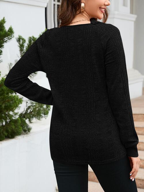 swvws Texture Round Neck Long Sleeve Knit Top